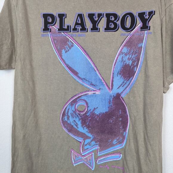 Playboy Unisex Top Officially Licensed Tan Tie Dye Blue Bunny Graphic Tee Size S - Picture 4 of 5